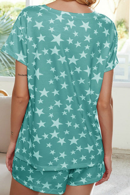 Summer Casual Print Tie Dye Star Pajamas Short Sleeve Home Wear Set