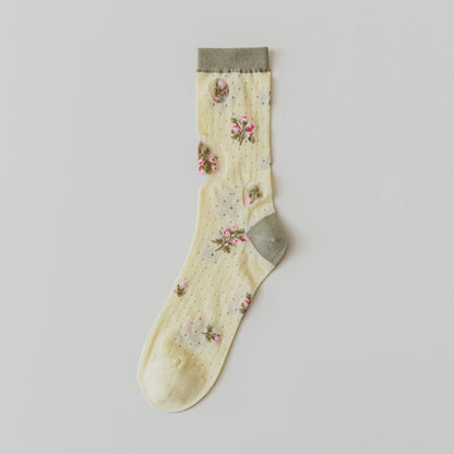 Rufia - Vintage Floral Pattern Mid-Calf Socks