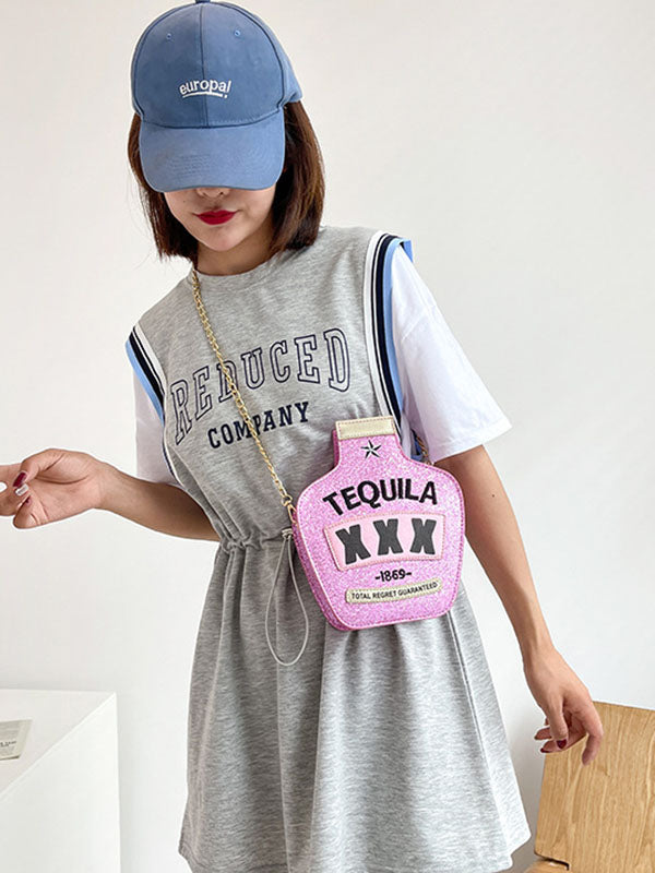 Chains Geometric Letter Print Sequined Zipper Crossbody Bags