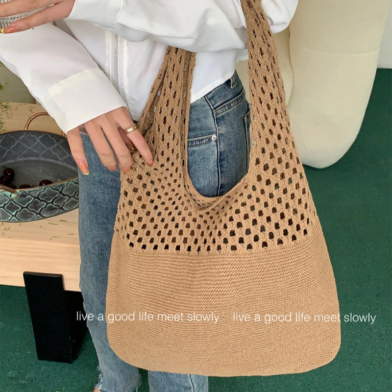 Crochet Tote Bag Women's Shoulder Bag With Mesh