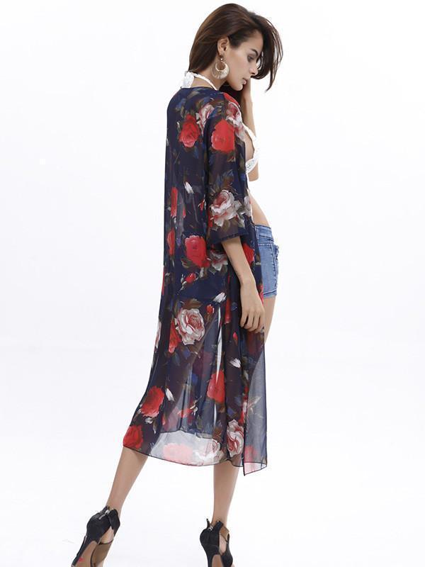 Elegant 3/4 Sleeve Beach Long Shawl Cover-Up Tops