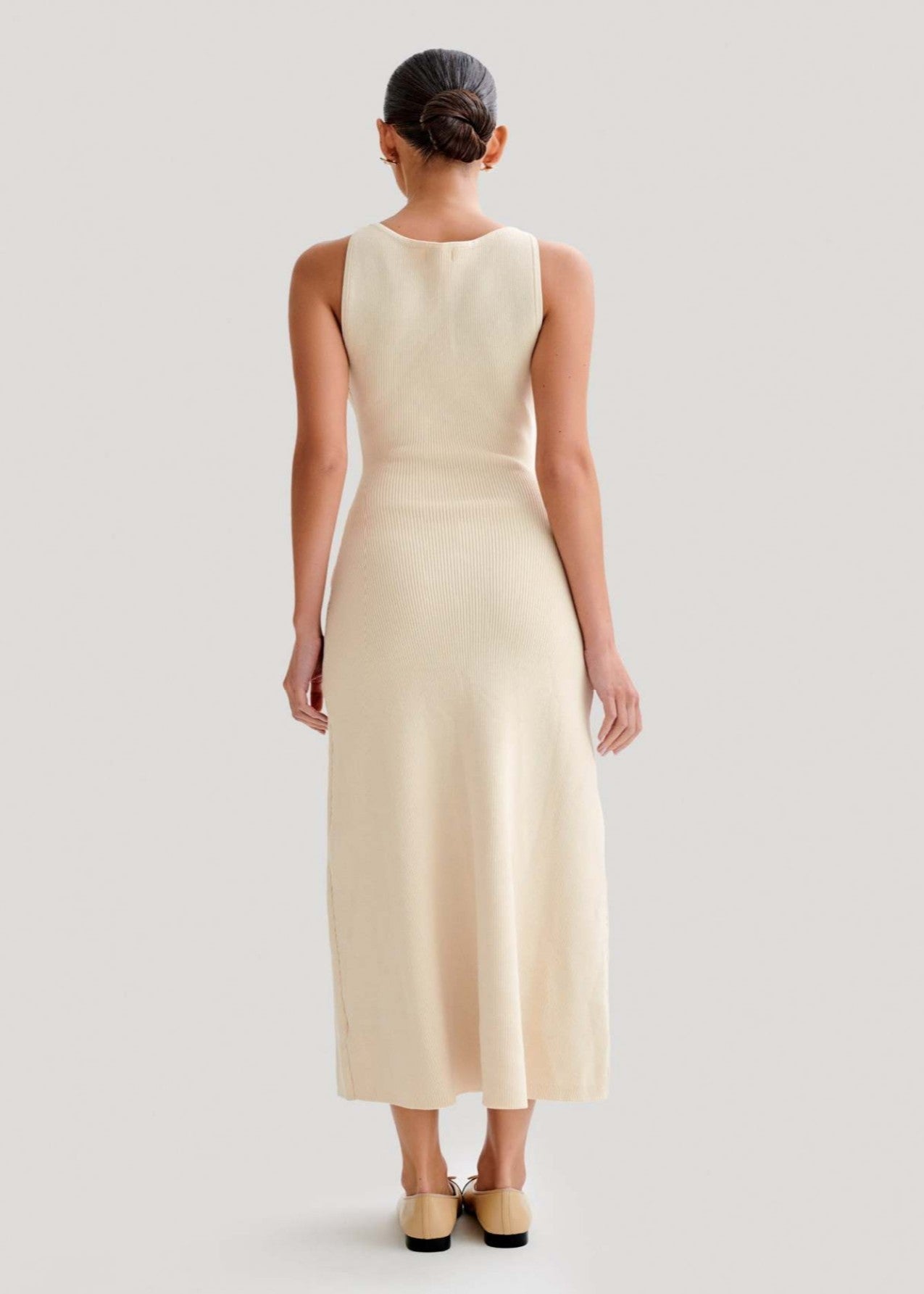 Contrast Trim Ribbed Knit Midi Dress