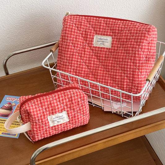 Plaid Simple Color Block Make Up Bag