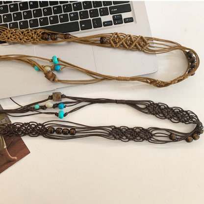 Beco - Blue Beaded Boho Braided Waist Belt