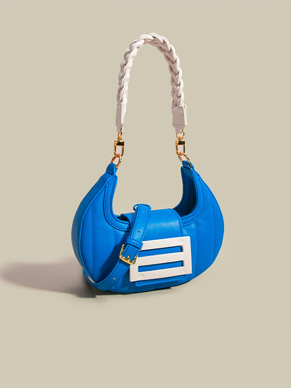 Color-Block Weave Zipper Saddle Bag