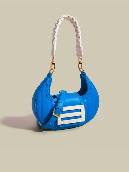 Color-Block Weave Zipper Saddle Bag