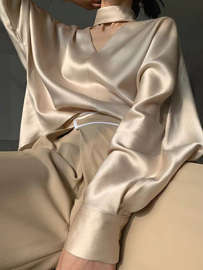 Wrap Hollow Solid Color V-Neck Blouses&Shirts Tops