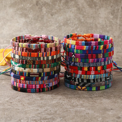 24Pcs Bohemian Style Women Bracelets Set, Random Colorful Cloth Art Friendship Surf Bracelet For Men Women