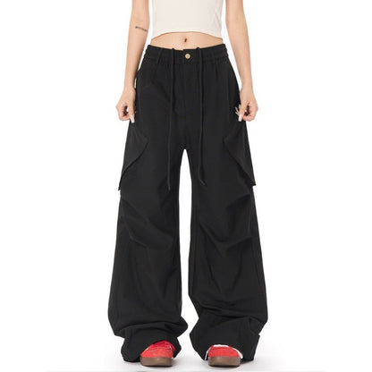 Drawstring Waist Parachute Pants Unisex Loose Fit Style