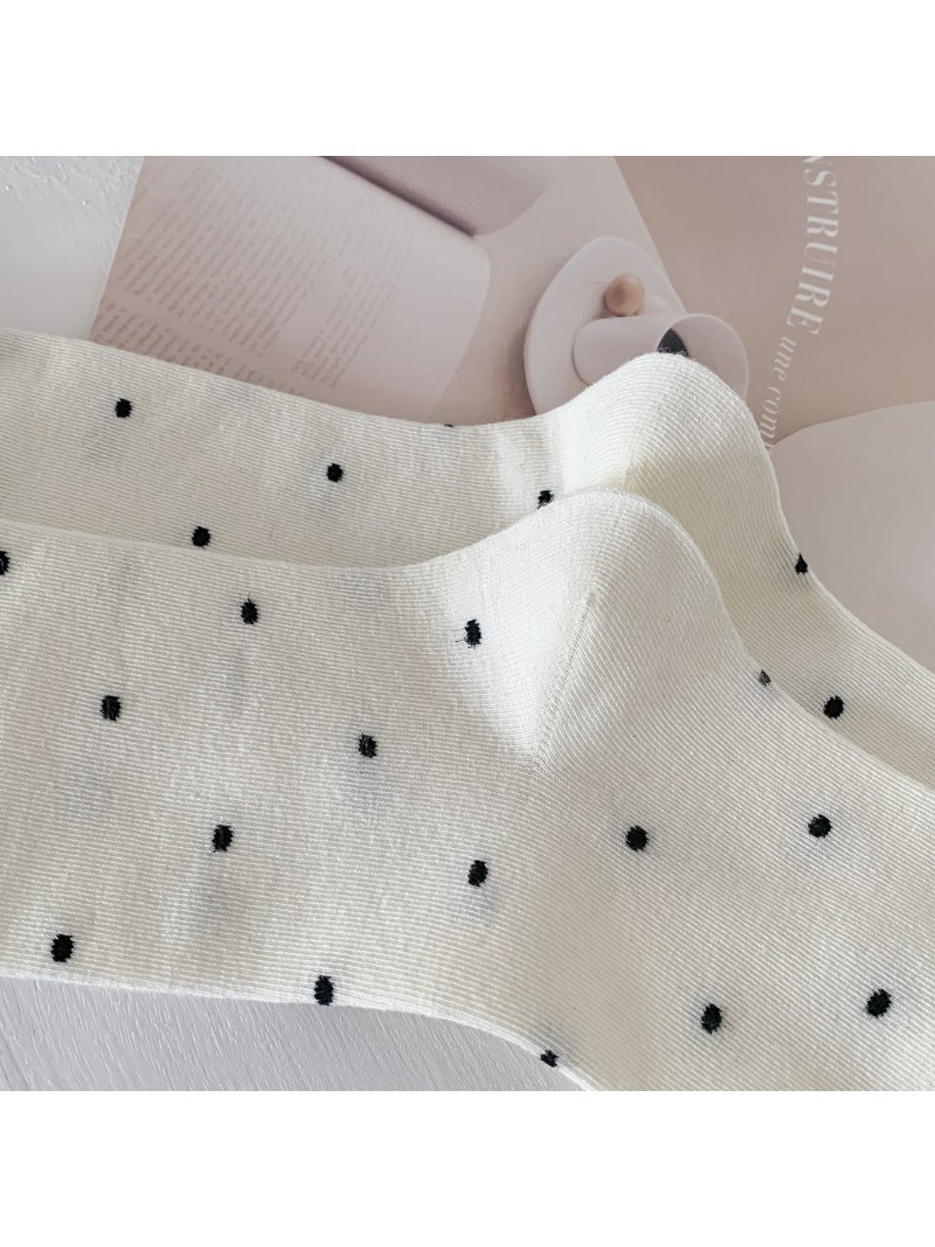 Rufia - Polka Dot Print Mid-Crew Socks with Ruffle Trim