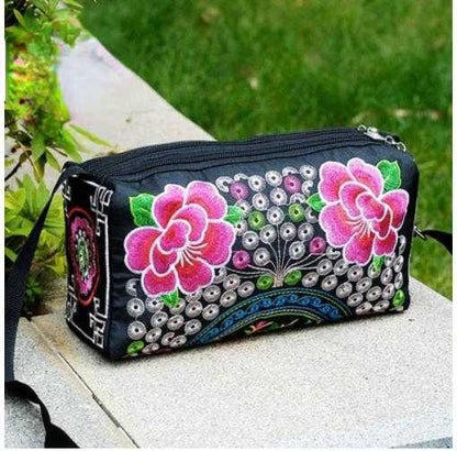 Ethnic Style Classic Embroidery Bag, Three-Layer Zipper Bag, Cross-Body Embroidery Small Bag