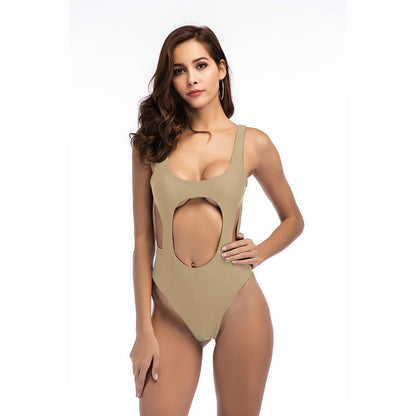 Solid Color Sexy Hollow Solid One-Piece Swimwear