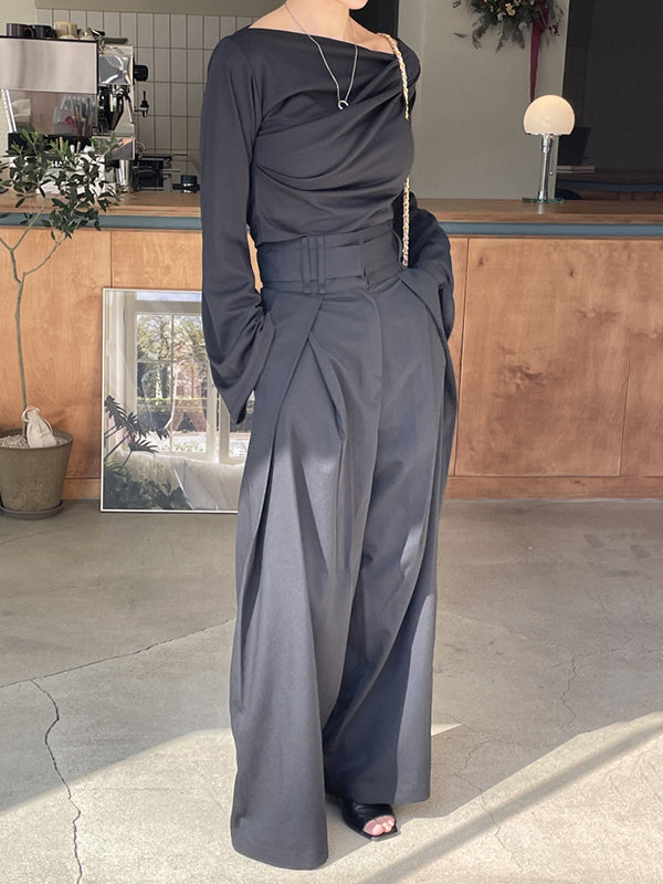 Wide Leg Pockets Solid Color Zipper Casual Pants Bottoms