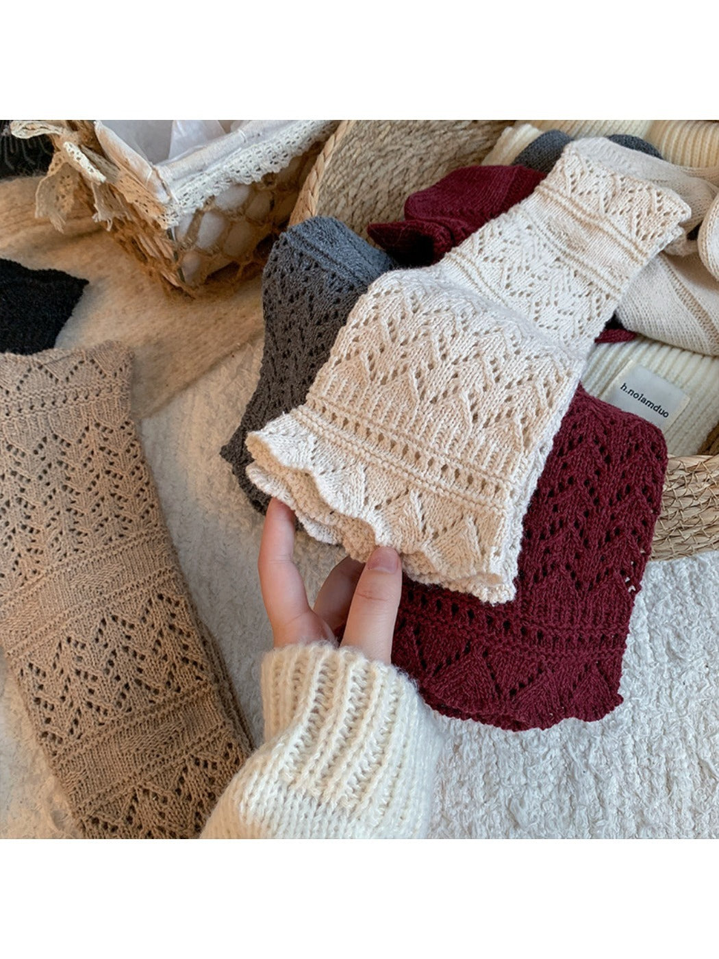 Rufia - Vintage-inspired Knit Socks with Embossed Openwork