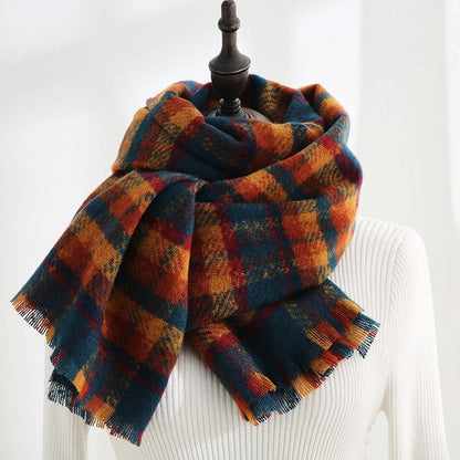 Warm Imitated Cashmere Plaid Print Shawl Scarf