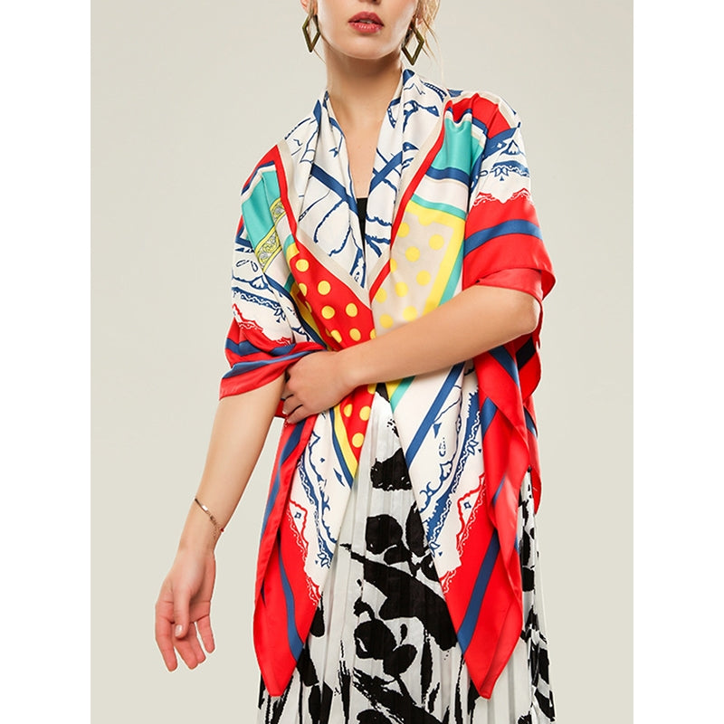 Color-Block Contrast Color Polka-Dot Printed Shawl&Scarf
