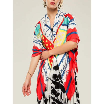 Color-Block Contrast Color Polka-Dot Printed Shawl&Scarf