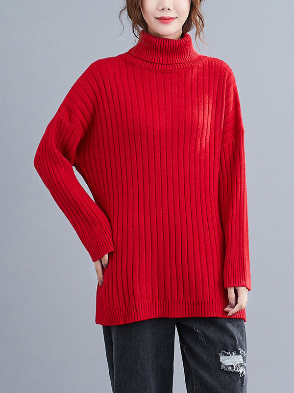 Simple Solid Color High-Neck Long Sleeves Sweater Top