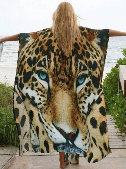 New Tiger Print Beach Sunscreen Shirt Loose Sexy Cover Up