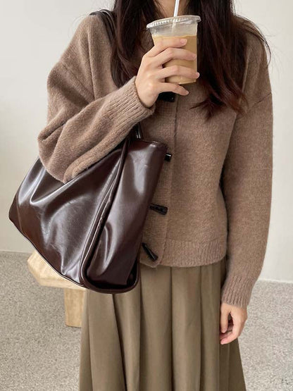 Simple Casual Chic Solid Color PU Tote Shoulder Bags Accessories