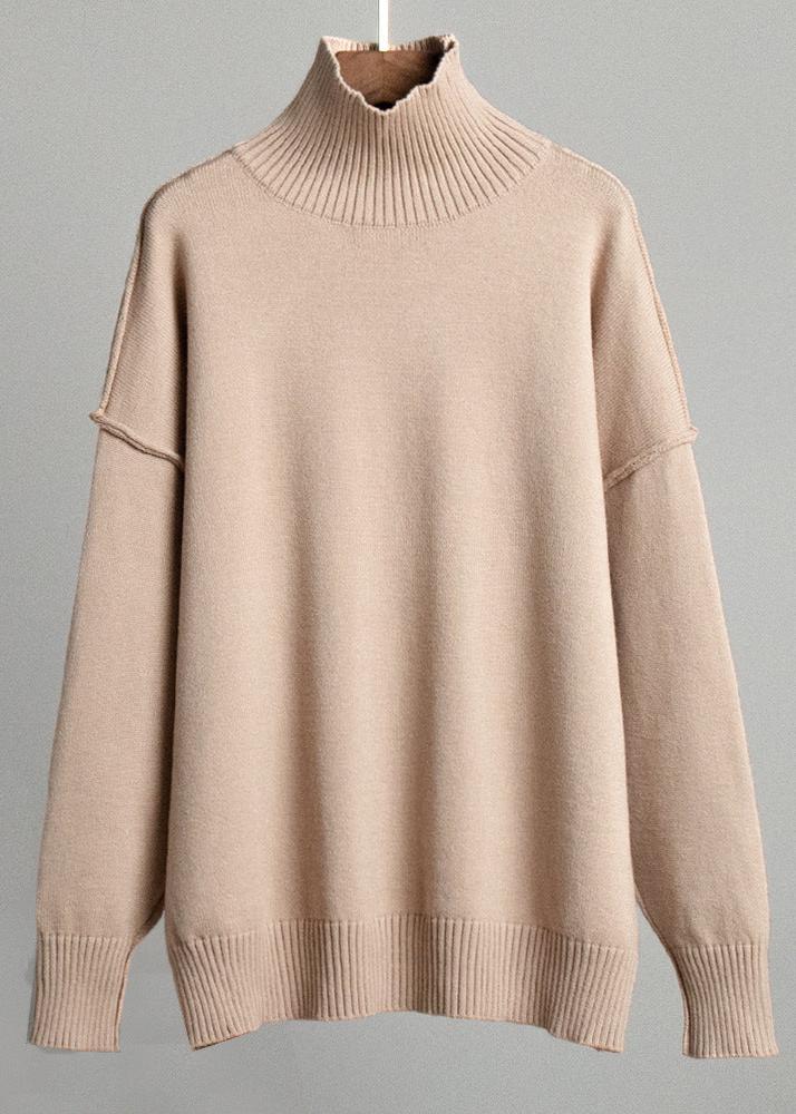 Cozy Knit Turtleneck Sweater With Patchwork