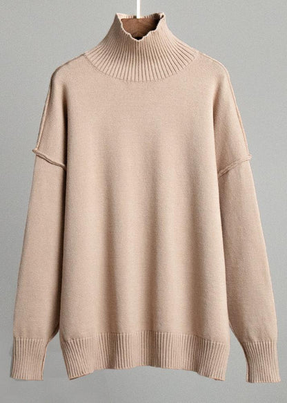 Cozy Knit Turtleneck Sweater With Patchwork