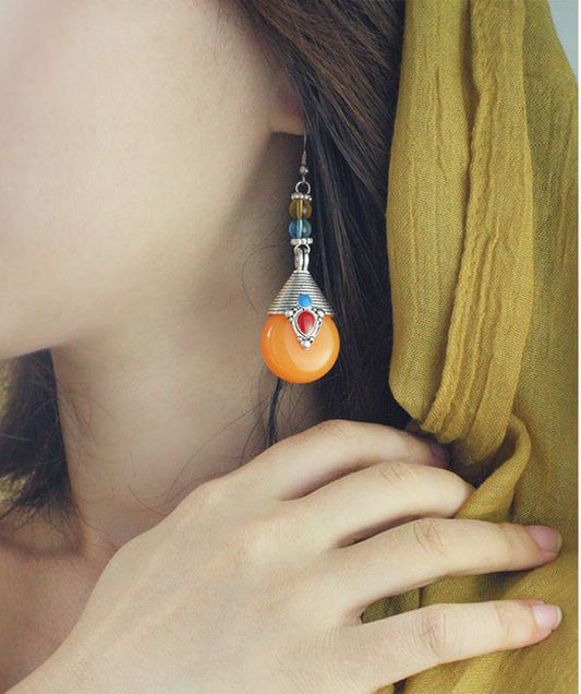 Ethnic Style Stud Earrings Tibetan Earrings Earrings Earrings Children'S Sterling Silver Vintage Yellow Beeswax Handmade