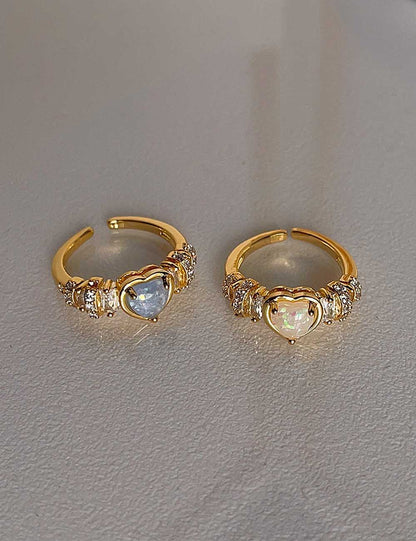 Vintage Zircon Heart Open Adjustable Ring