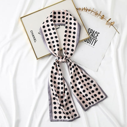 Long Printed Imitation Silk Tied Scarf