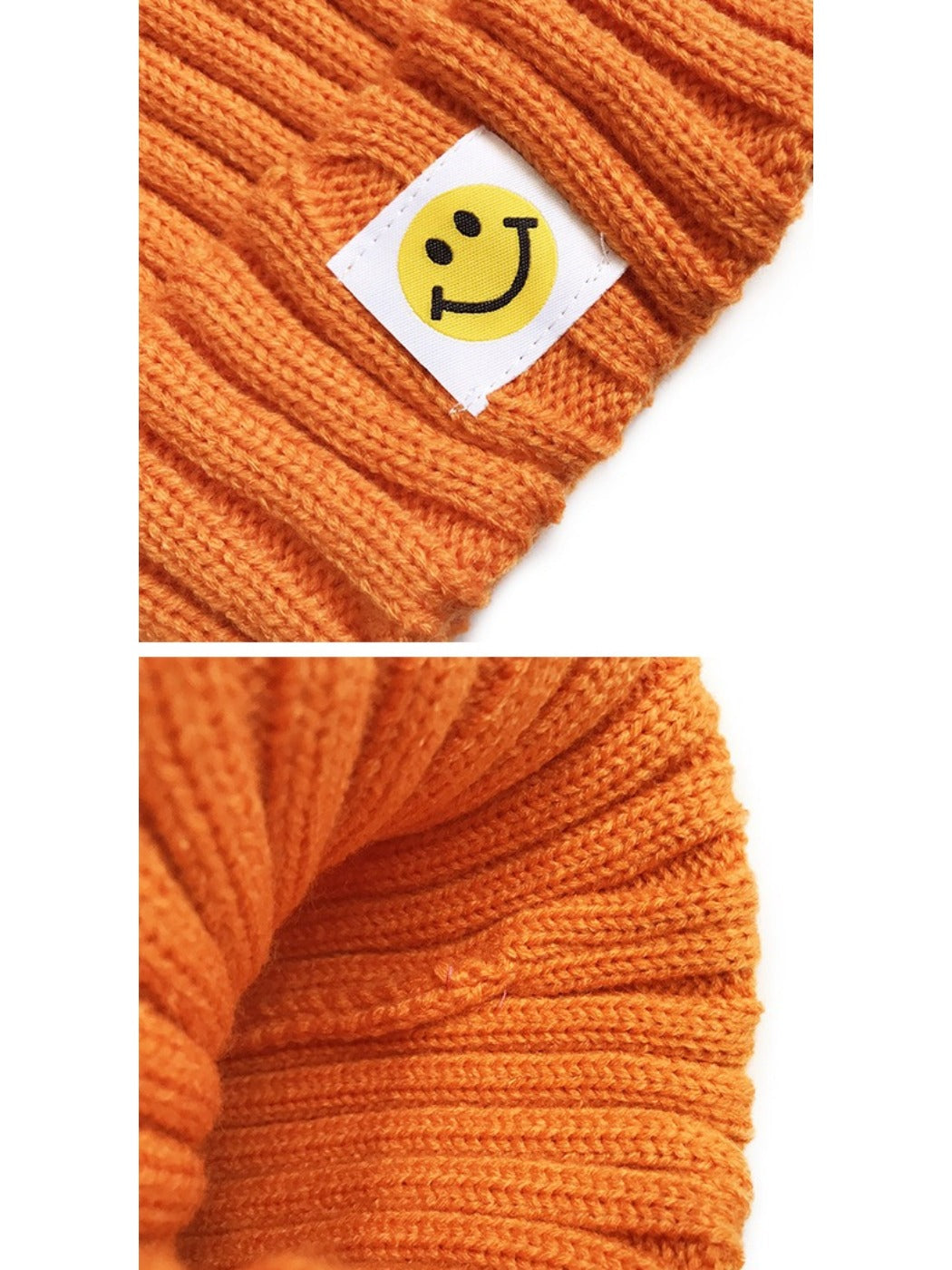 Haila - Winter Striped Knitted Beanie Embroidered Smile Motif