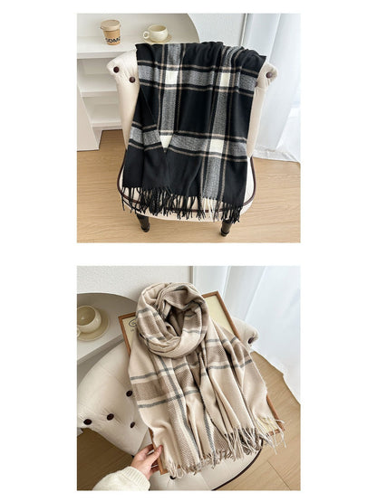 Scarvii - Cozy Plaid Tassel Scarf for Women