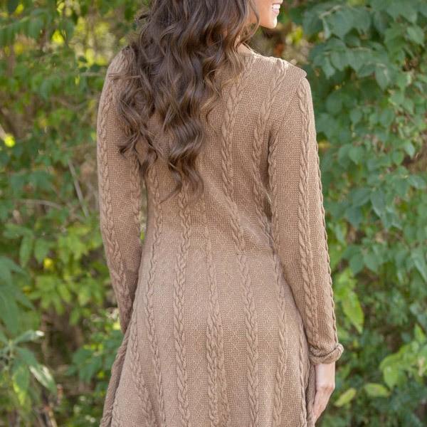 Spring Four-Color Knit Padded Sweater Round Neck Long Sleeve Dress