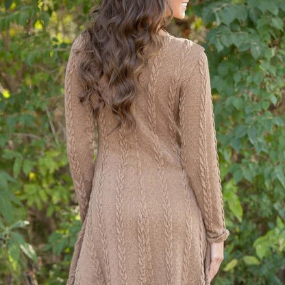 Spring Four-Color Knit Padded Sweater Round Neck Long Sleeve Dress