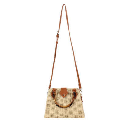 Cosbai - Vintage Woven Bag With Handles And Adjustable Strap