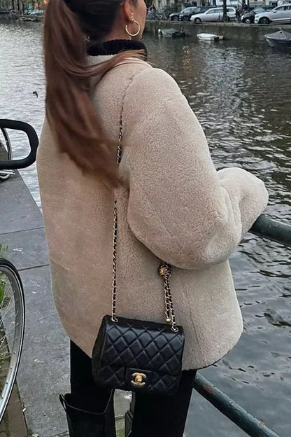 Round Neck Long Sleeve Faux Fur Coat