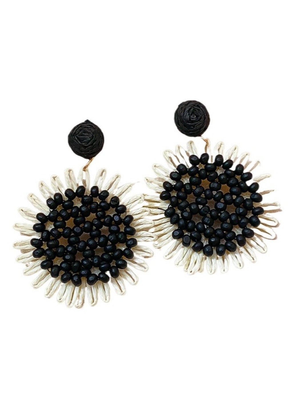 Earwish - Raffia Beaded Sunflower Earrings – Boho &amp; Cheerful