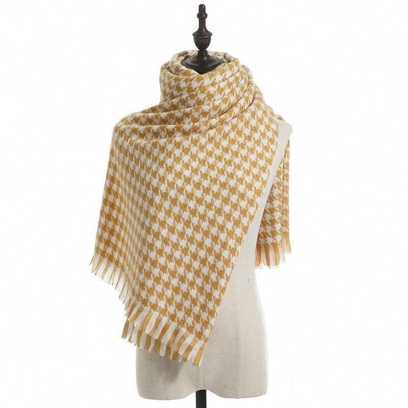 Winter Thick Houndstooth Tassel Shawl Scarf