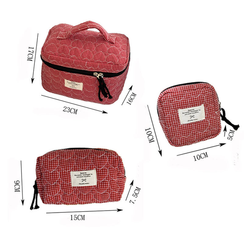 Color Block Heart Plaid Quilted Makeup Bag