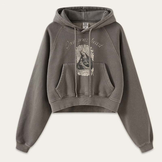 Retro Washed Cropped Raglan Sleeve Hoodie