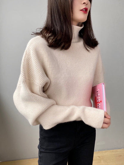 Casual Loose 6 Colors High-Neck Batwing Sleeves Sweater Top