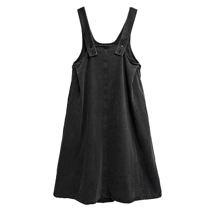 Cotton Polyester Denim Pinafore Dress Loose Paneled