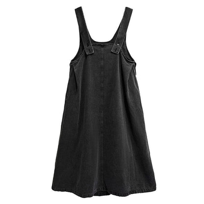 Cotton Polyester Denim Pinafore Dress Loose Paneled