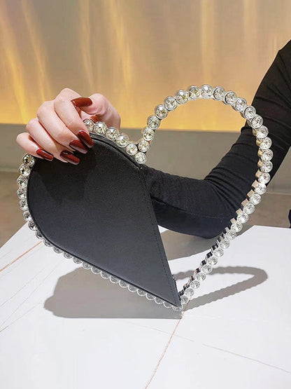 Contrast Color Heart Shape Hollow Rhinestone Zipper Evening Bags
