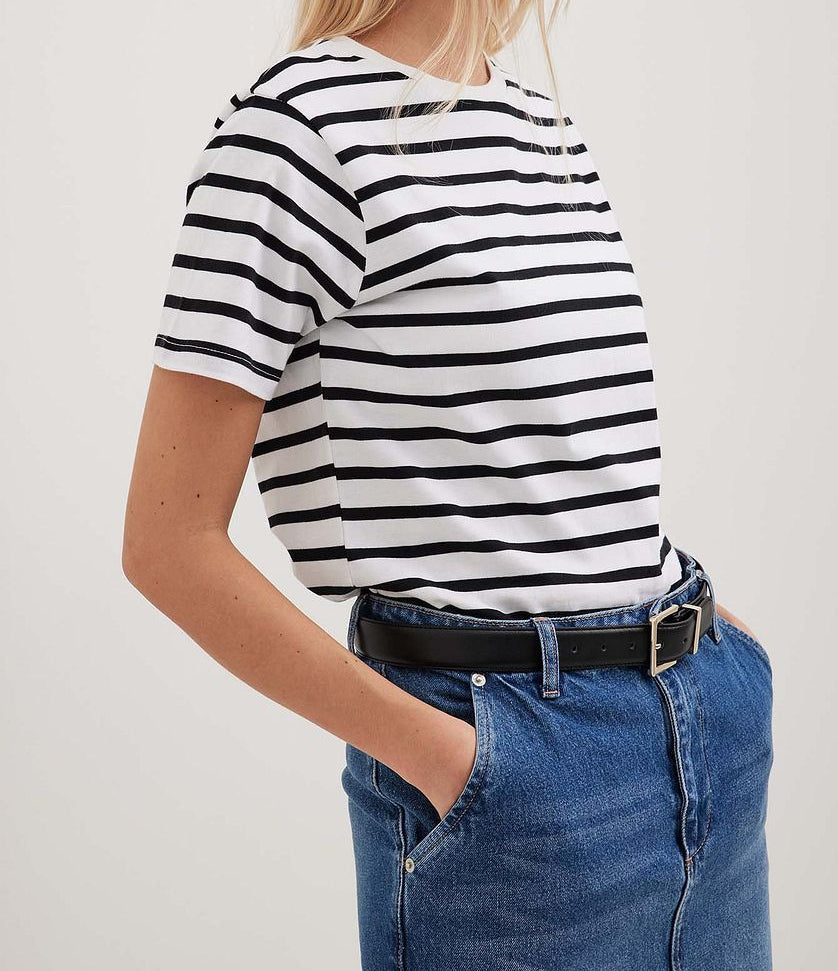 Round Neck Striped Loose Short Sleeves Top