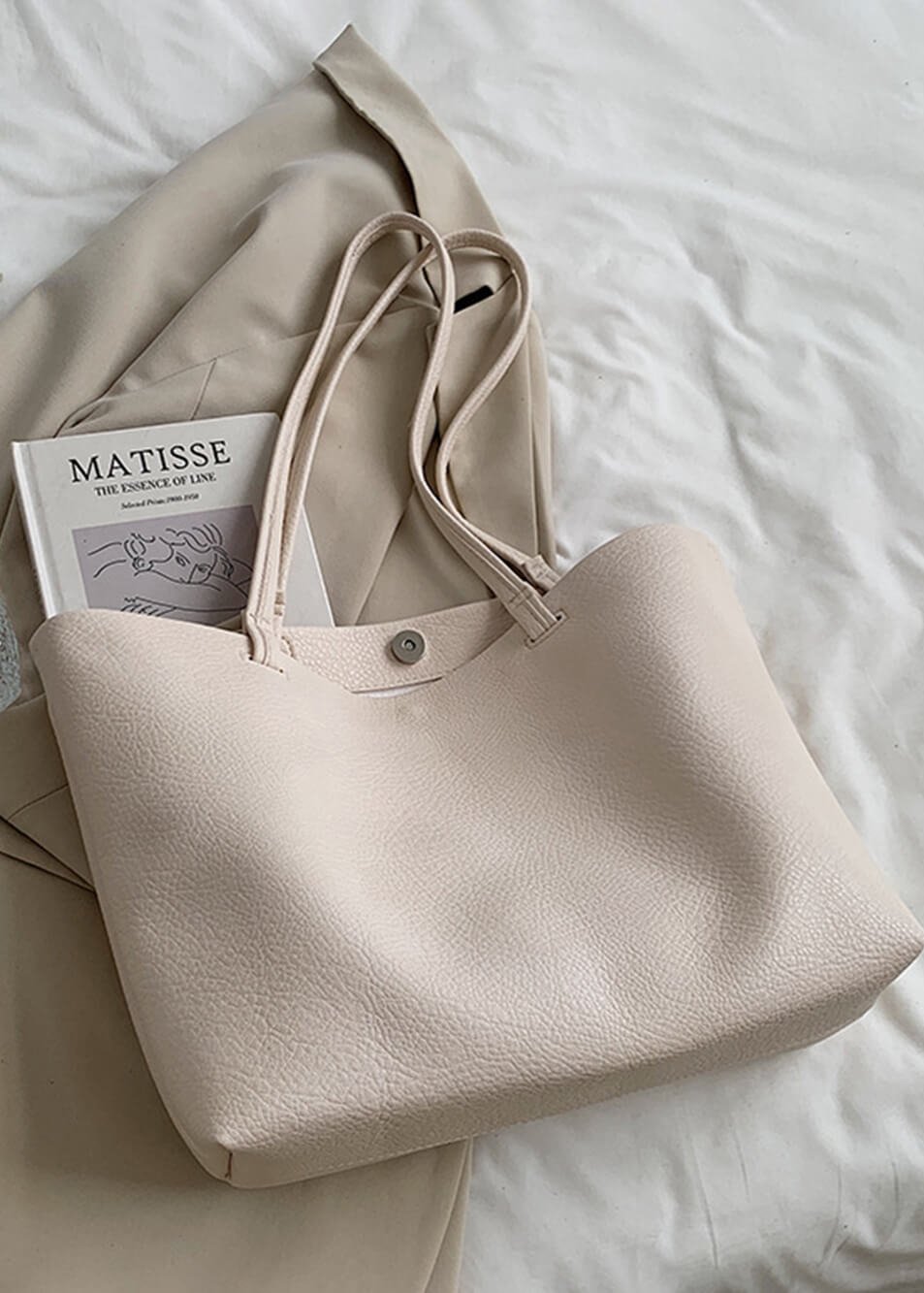 Soft Leather Tote Bag In Beige And Brown