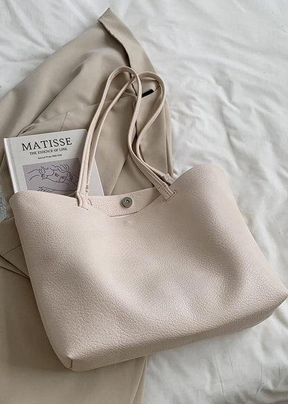 Soft Leather Tote Bag In Beige And Brown
