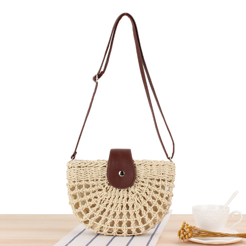 Crochet Market Bag Hollow Half Round Crossbody Bag