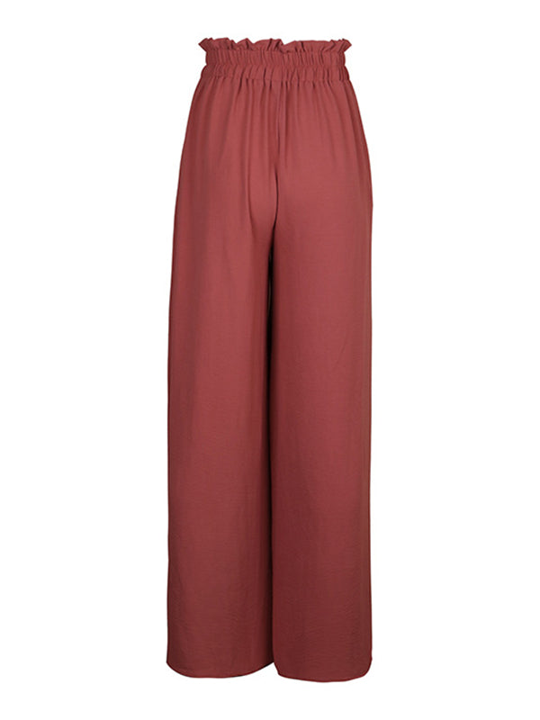 Flared Wide Leg Bandage Drawstring Solid Color Casual Pants Bottoms