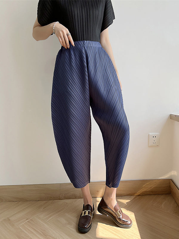Harem Pants High Waisted Elasticity Pleated Solid Color Split-Joint Ninth Pants Pants Trousers
