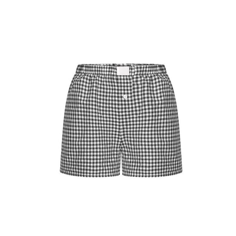 High Waist Loose Wide Leg Plaid Shorts